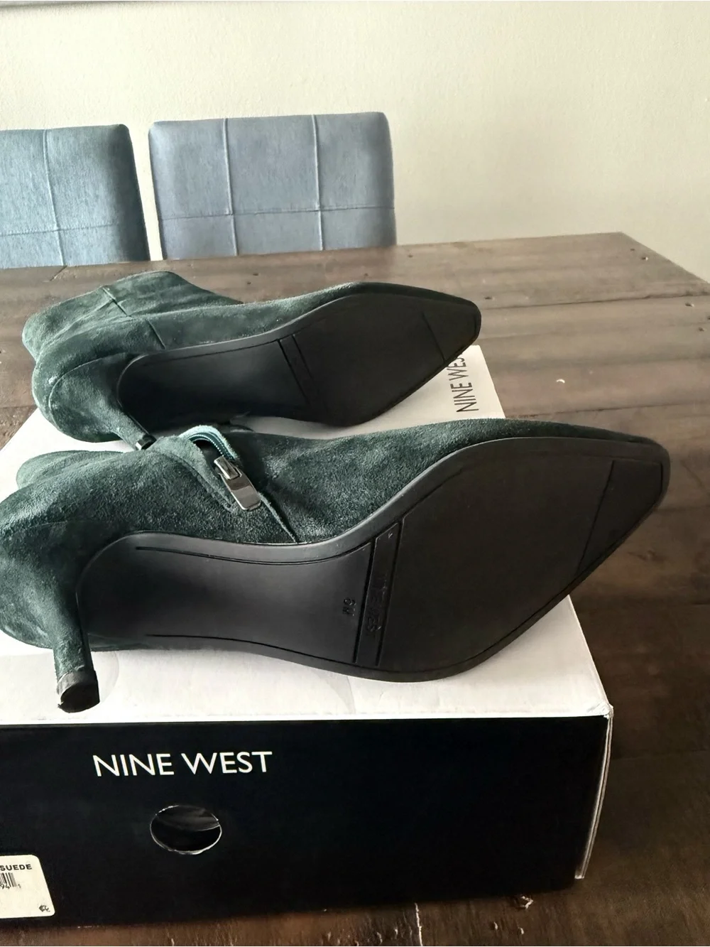 Nine West Dark Green Suede Pointed-Toe Ankle Booties - Ari Dress Bootie Sz 6